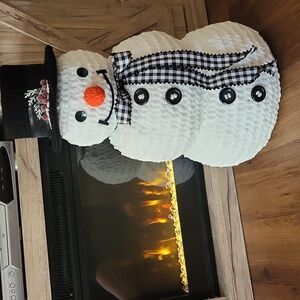 Hancrafted Charming Snowman with Black Hat and Gingham Scarf